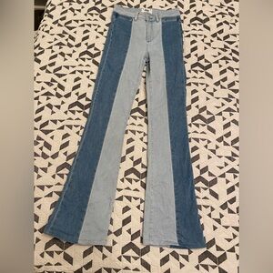 PAIGE Women's High Rise Two-Tone Canyon Bell Jeans